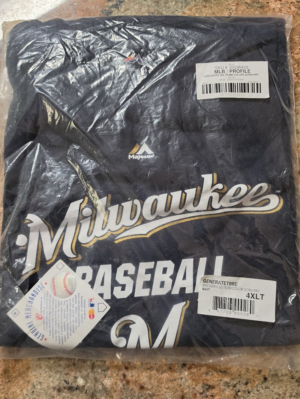New Milwaukee Brewers T-Shirt Majestic MLB Baseball Navy Blue Big & Tall 4XLT